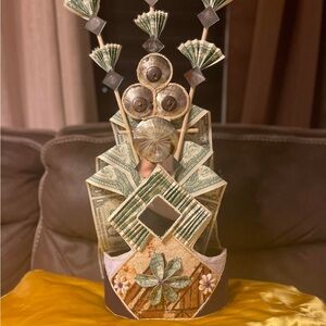 Hand Crafted Green and Brown Money Bouquet Sculpture